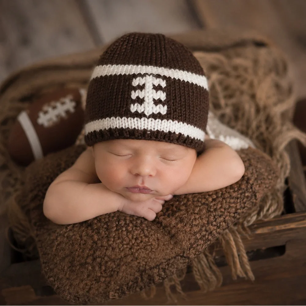 Brown & White Knit Football Baby Beanie - Kids Accessories